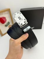 1:1  Montblanc Black Leather Belt with Silver Logo Buckle  Buckle Square Star Pattern 3.5cm